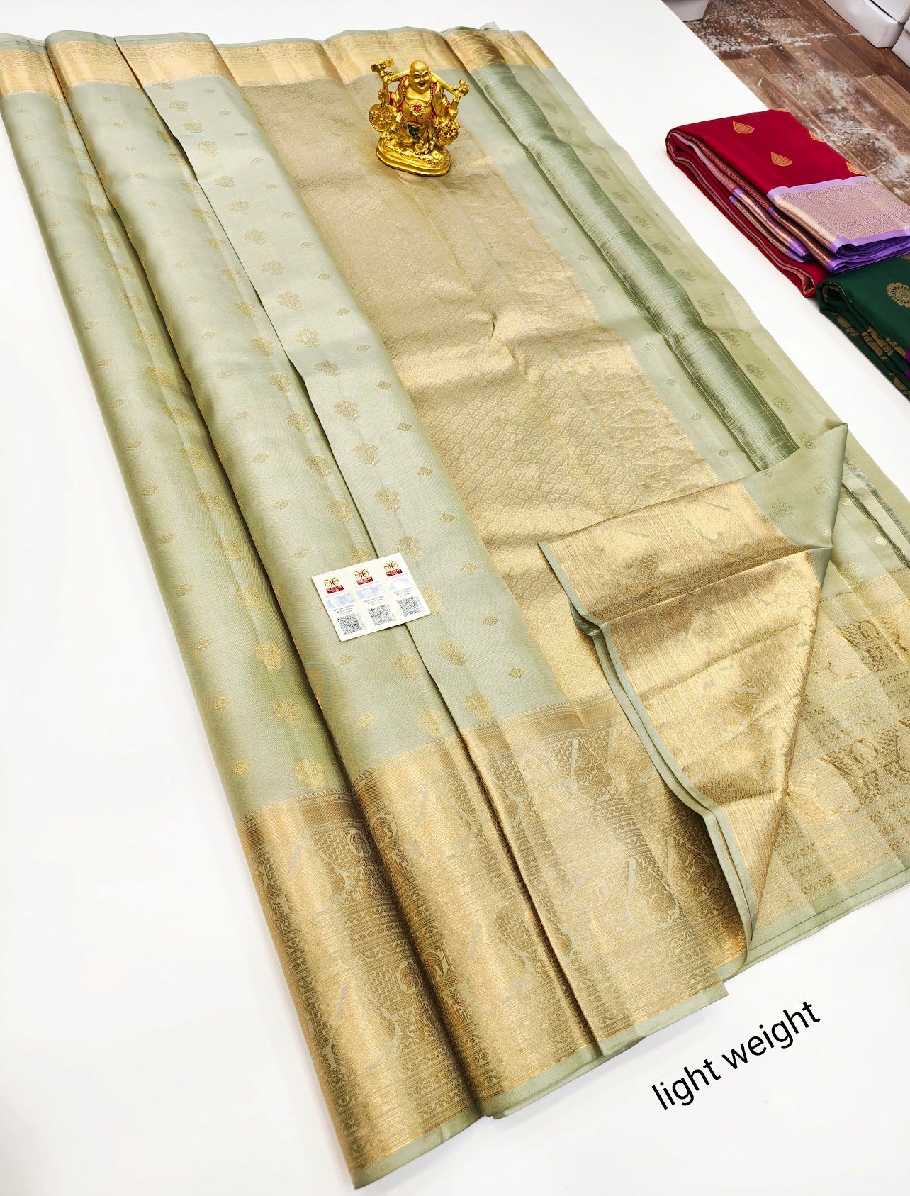 Timeless Elegance: Olive Green Pure Soft Silk Saree with Grand Golden Zari