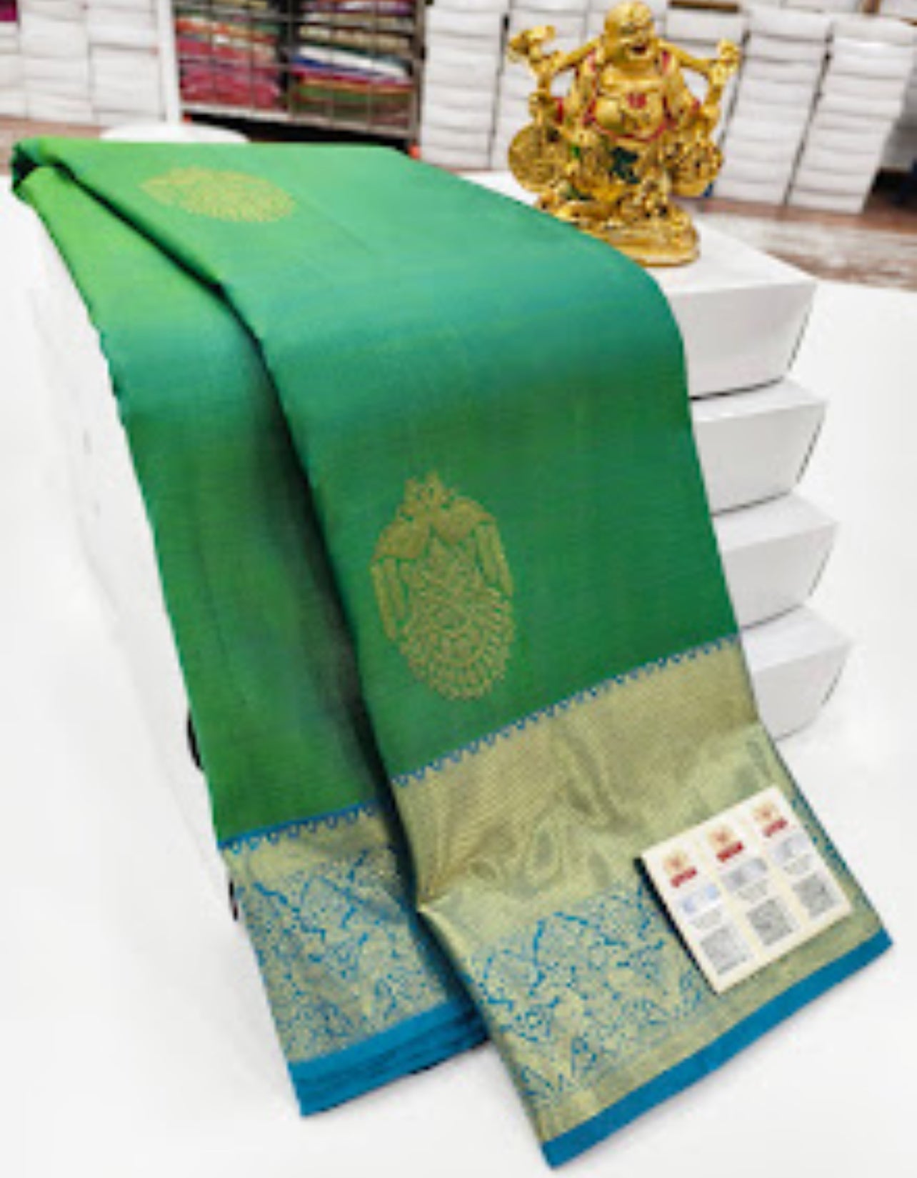 Regal Green Kanjipuram Pure Silk Saree – A Timeless Treasure of Elegance