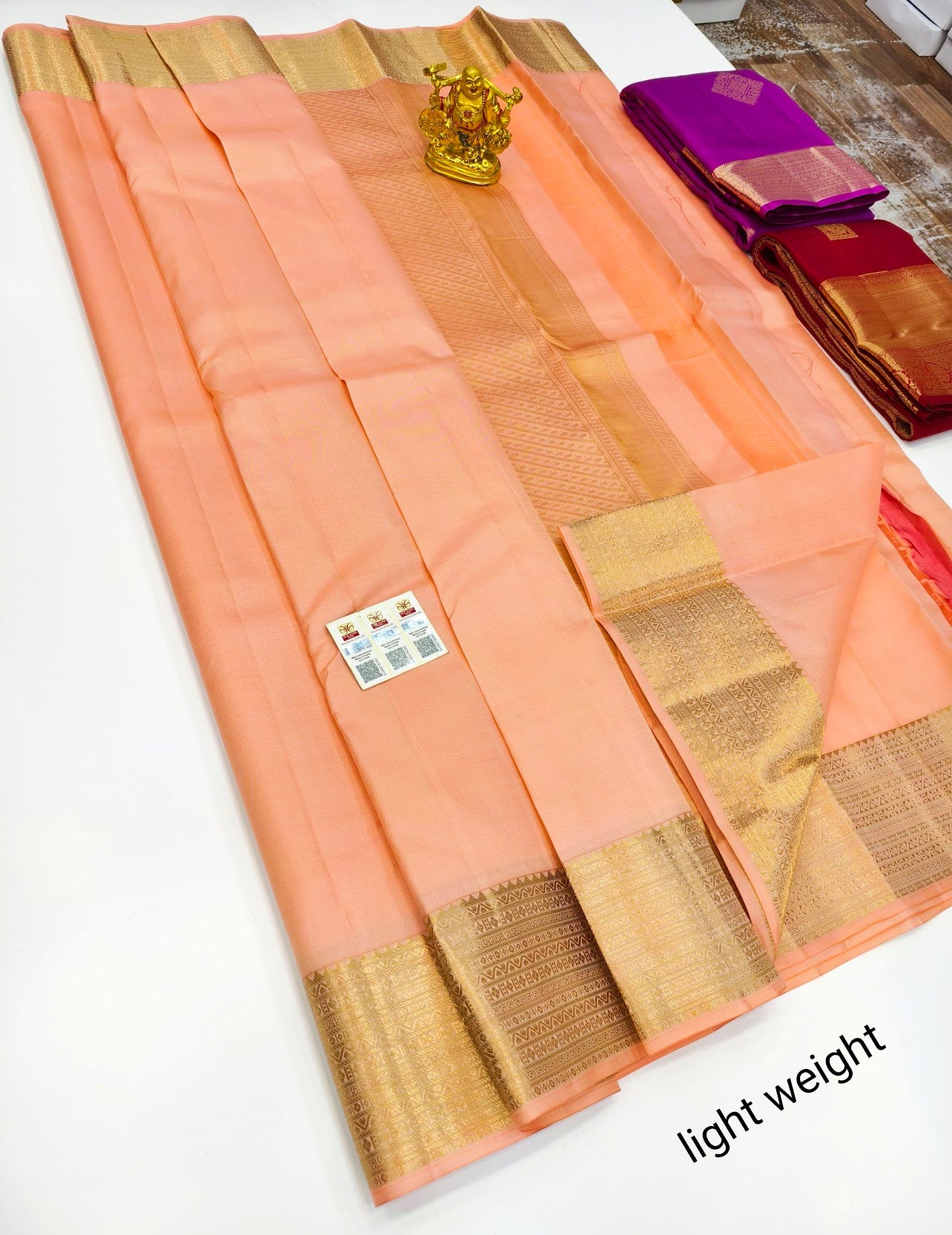 Dual Shades of Elegance: Hot Pink & Peach Pure Soft Silk Sarees with Grand Golden Zari